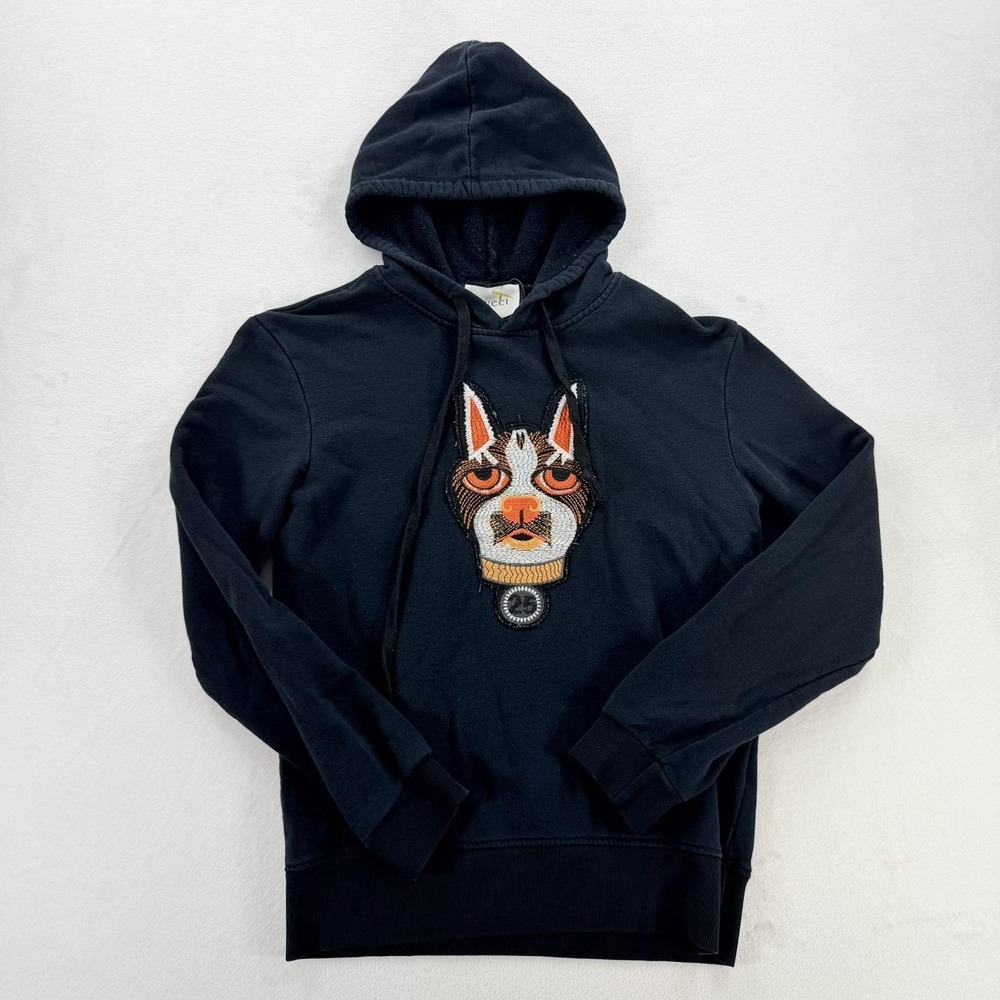 Gucci Hoodie Womens Large Black Cat Embroidered Graphic Pullover Sweatshirt